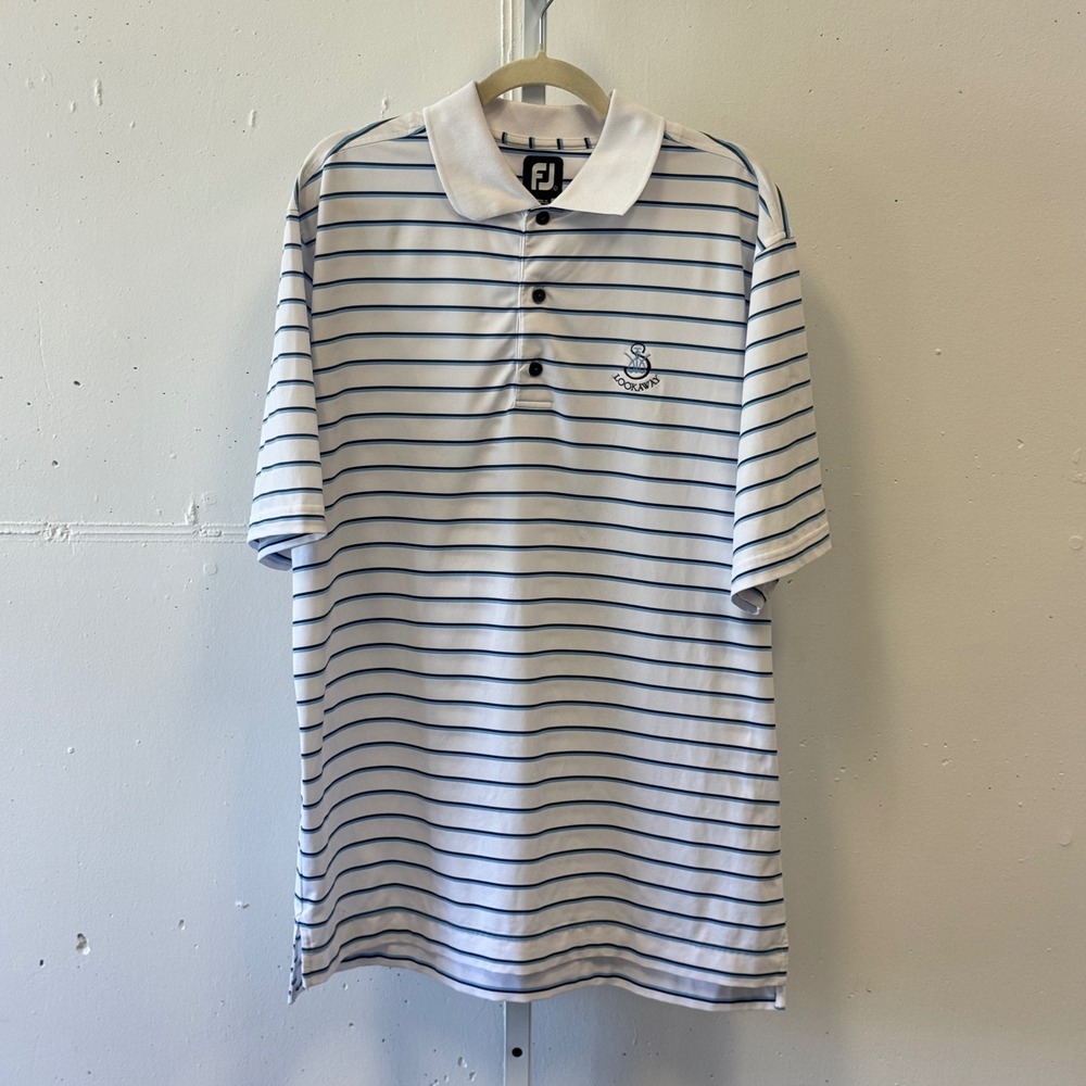 FootJoy Men's White Striped Performance Golf Polo Shirt Lookaway Logo Large